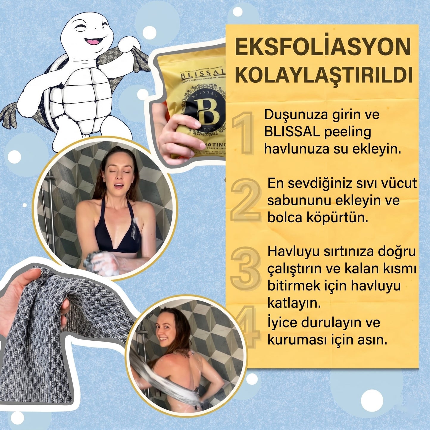 Blissal Peeling Etkili Antibakteriyel Duş Havlusu